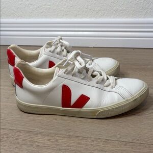 Veja White Sneakers with Red V Logo